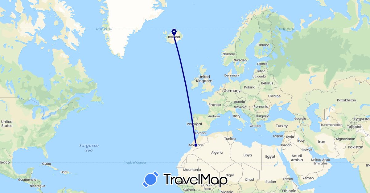 TravelMap itinerary: driving in Iceland, Morocco (Africa, Europe)